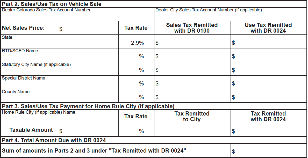 New DR0024 Sales Tax Receipt Colorado dealr.tax